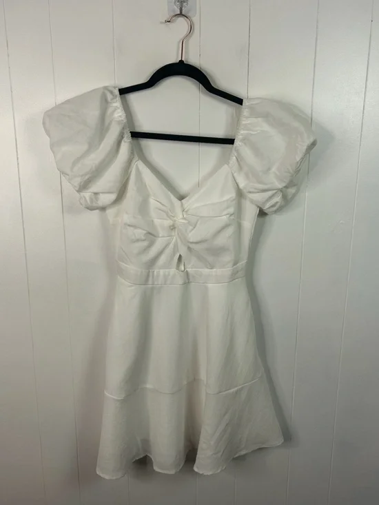 Trixxi White Mini Dress Puff Sleeve Fit Flare Cottagecore Summer Size Small New - Picture 4 of 13